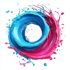 Fototapeta premium Electric scarlet and deep cyan paint burst forming a spiral, isolated on white