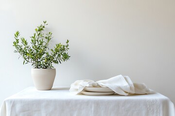 Minimalist table setting with olive branch