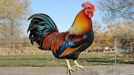 Majestic Rooster on a Farm Fence