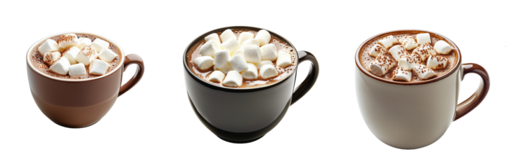 Cocoa with marshmallow set isolated on transparent background. PNG. Generated AI