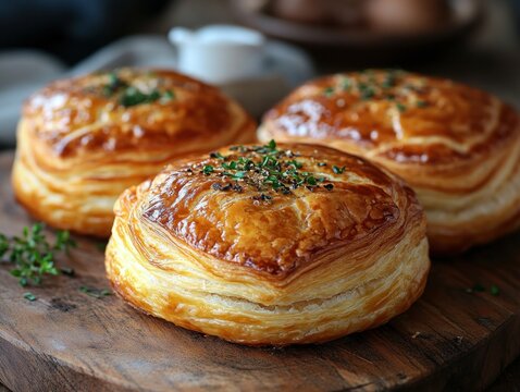 Delicious Golden-Brown Strukli Pastry on Rustic Wooden Table with Natural Light