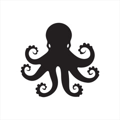Obraz premium Simple Black Silhouette Octopus Cartoon Vector - Clean Design for Logos