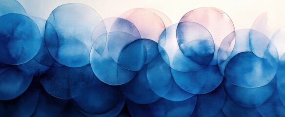 Abstract Blue Watercolor Circles Overlapping Transparent Shades Light Grunge Texture Design Pattern Background