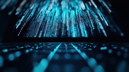 Data stream visualization digital workspace graphic design high-tech environment low angle view cybersecurity concept