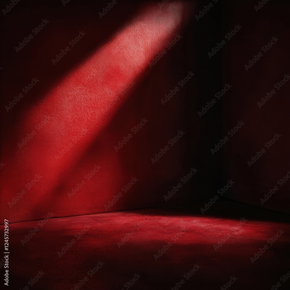 Poster red wall background with shadow of a person and zen papaya on a dark and moody setting