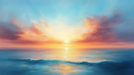 Obraz premium Serene Impressionist Landscape with Blue Sky and Wispy Clouds