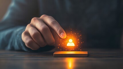 Hand selecting digital profile on phone.