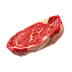 Piece of fresh pork chop cut isolated on white background, showcasing texture and quality.