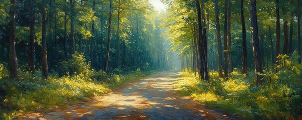 Fototapeta premium Forest Pathway with Sun Rays and Autumn Colors