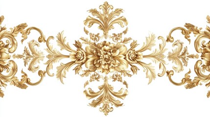 Elegant Gold Floral Pattern with Intricate Baroque Design Elements