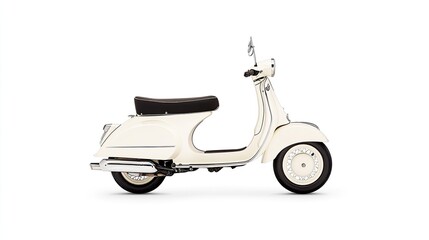 Obraz premium Classic vintage scooter parked on a clean white background with soft lighting, ideal for automotive themes
