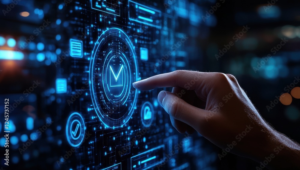 Aufkleber digital interface interaction with futuristic technology display on touchscreen for data analysis an