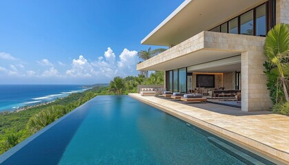 Fototapeta premium Luxurious Villa with Infinity Pool and Breathtaking Ocean Vista