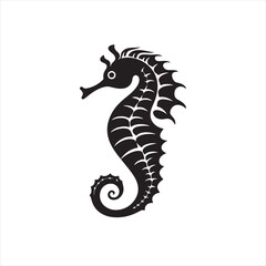 Obraz premium Minimalistic Black Seahorse Silhouette Icon on White Background