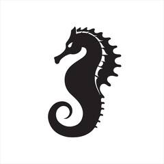 Obraz premium Minimalistic Black Seahorse Silhouette Icon on White Background