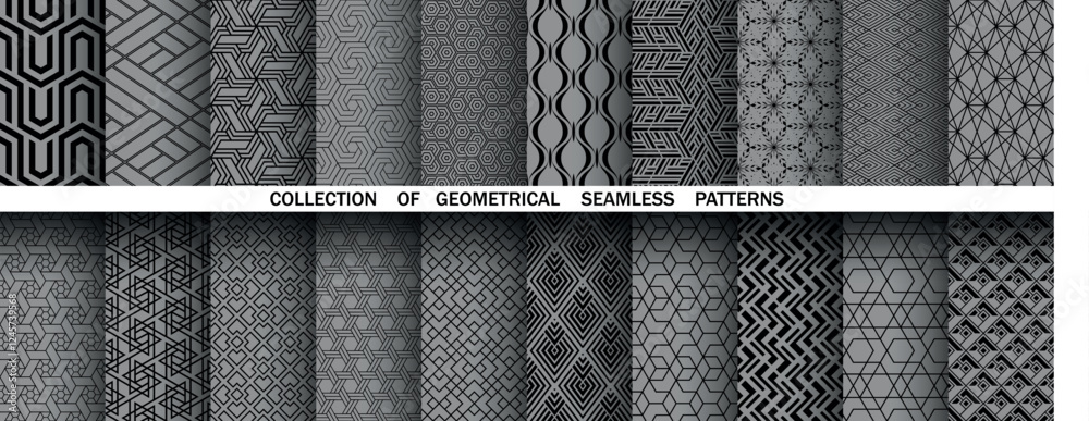 Aufkleber Geometric set of seamless black and gray patterns. Simple vector graphics