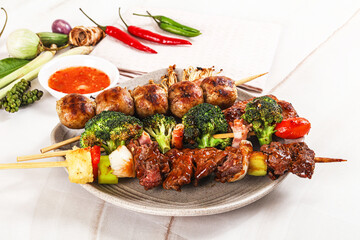 Asian grilled skewer assortment satay