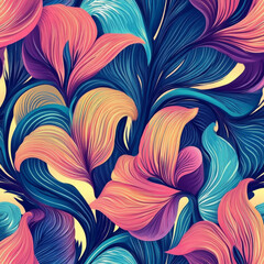 Colorful floral pattern with vibrant abstract leaves