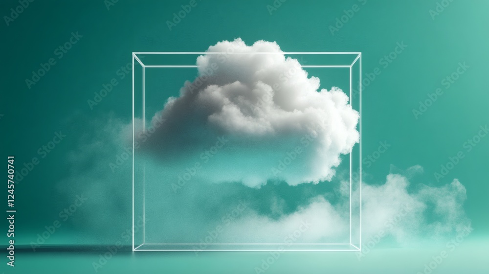 Poster fluffy white cloud a 3d render isolated on a gradient green background with a touch of mist the clou