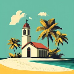 Obraz premium Tropical Church on a Secluded Island Paradise.