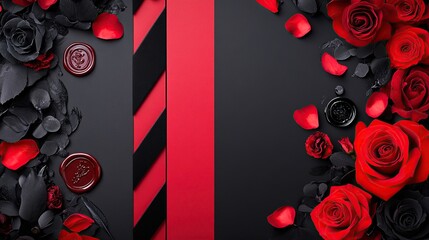 Red black roses ribbon background invitation design