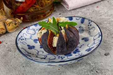 Fig with blue cheese and cedar