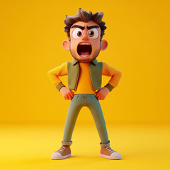 Naklejka premium Animated shocked character, exaggerated cartoon expression, vibrant yellow background, fun emotional reaction