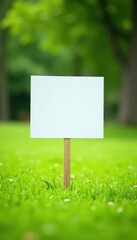 Blank white yard sign in green grass, shallow focus, estate, grass