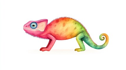 Fototapeta premium Colorful chameleon illustration showcasing vibrant hues and detailed features on a white background
