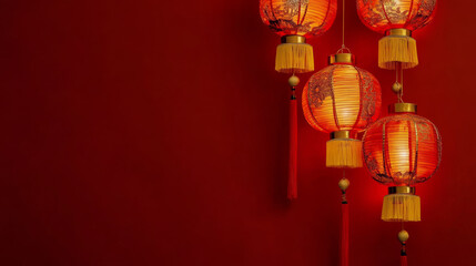 Red lanterns on vibrant background symbolize celebration