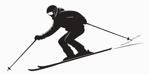 Fototapeta premium Silhouette of a Skier Skiing Downhill | Winter Sports Illustration | Skiing Graphic | Outdoor Recreation | Black and White Skiing Image