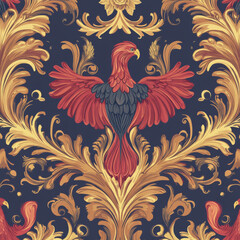 Ornate phoenix pattern with golden flourishes
