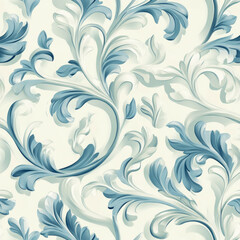Elegant blue floral pattern with swirling leaves