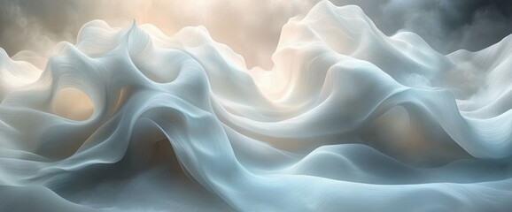 Ethereal Abstract Composition Soft Swirling Lines Shades of White Light Gray Minimalism Tranquility Calmness