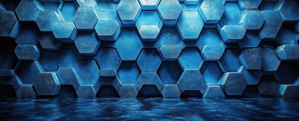 Abstract Hexagonal Pattern in Deep Blue Tones with Soft Lighting and Minimalistic Symmetry