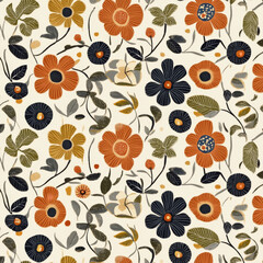 Seamless floral pattern with colorful flowers and leaves