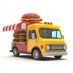 food truck selling burgers, isolated on white