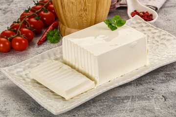 Soft Feta cheese piece with cut