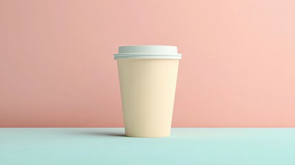Simple coffee cup on a pastel background.