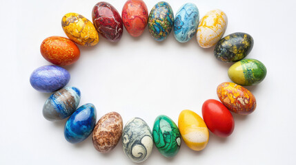 Colorful Easter eggs on clean white background for holiday decor
