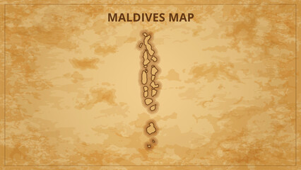 A Vintage Map Depicting the Borders of the Maldives. Maldives map with federal states in A vintage map based background, Political Maldives Map