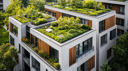 The Impact of PM 2.5 on Health and Environment Themed, green rooftop garden in urban city, enhancing environment