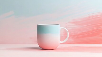 Colorful mug on a pastel background.