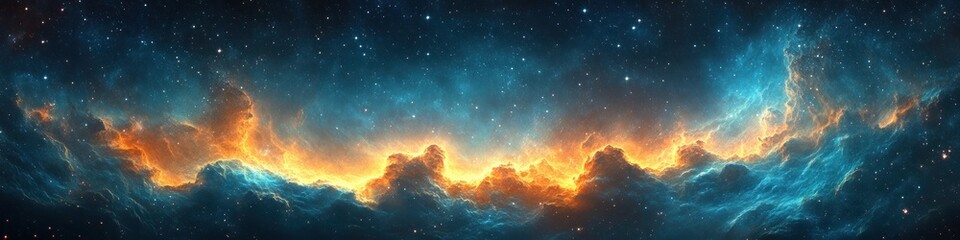 Fototapeta premium Cosmic Nebula Landscape with Stars and Clouds in a Vast Universe