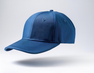 Fototapeta premium blue baseball cap mockup floating in the air isolated on white background