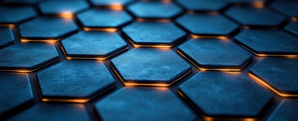 Hexagonal Abstract Blue Geometric Background with Soft Ambient Lighting