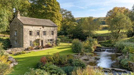 Obraz premium Charming Stone Country House by a Creek