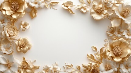 Elegant Floral Frame with Gold Detailing for Background Design