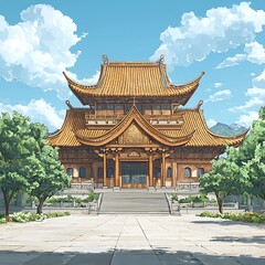 Fototapeta premium Majestic Chinese Temple Under a Sunny Sky.