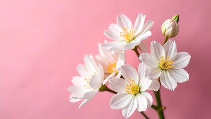 Fototapeta premium White flowers on pastel pink background, minimalist interior design